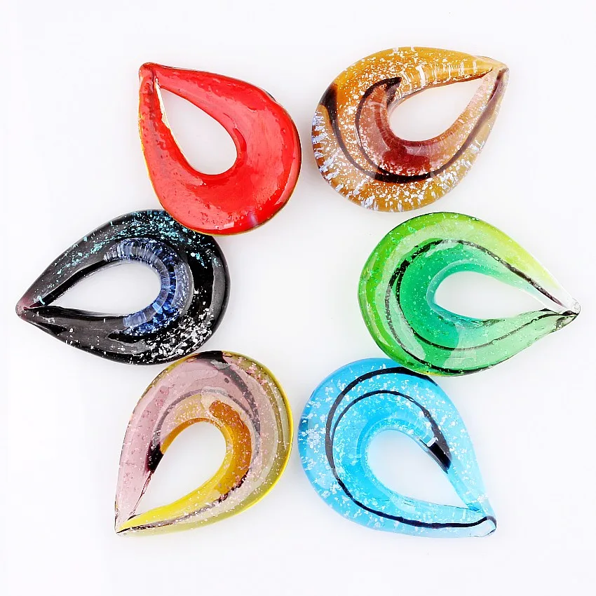 Fashion Wholesale 6pcs Handmade Murano Lampwork Glass Mixed Colorful Drop Pendants Charms Pendants