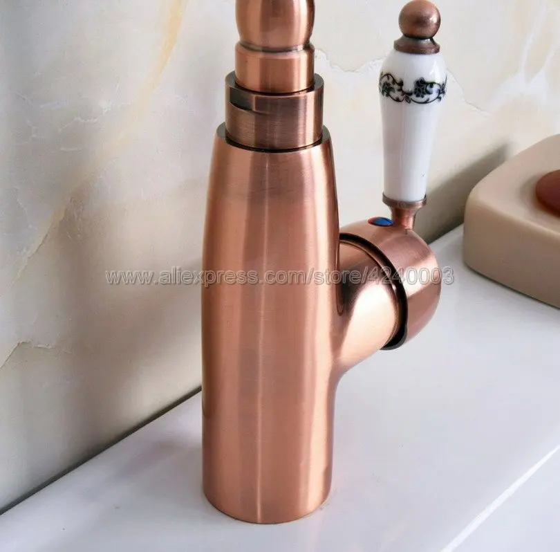 Kitchen Faucets Red Copper Antique Kitchen Faucets Hot and Cold Water Mixer Tap Single Hole Mixer Tap Knf635