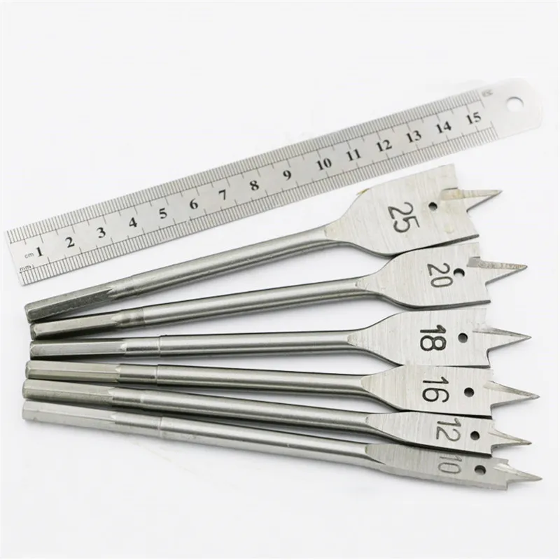 Brocas de pala de vástago hexagonal de 10,12,16,18,20,25mm, broca plana de madera, 6 unids/set/juego