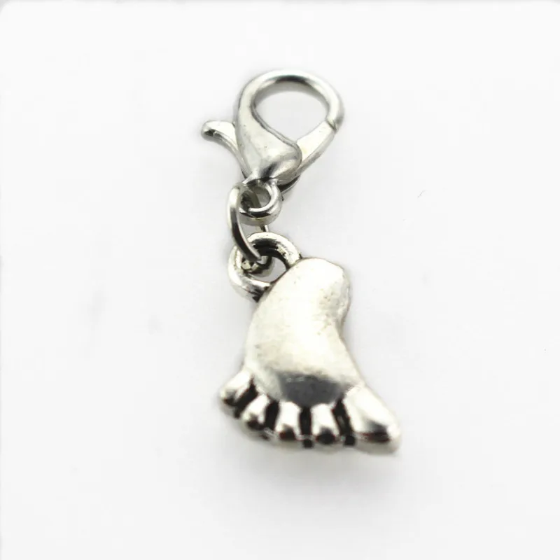 

Wholesale 100pcs/lot Silver Baby Footprint Charm Dangle Charms Lobster Clasp Diy Bracelet Jewelry Accessory Floating Charms