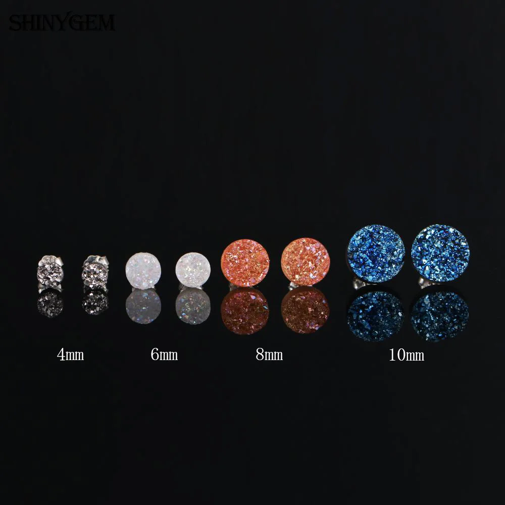 ShinyGem Trendy Sparkling Natural Opal Druzy Gem Stone Stud Earrings Round Mineral 6mm Small Size Lovely Earrings For Women Gift