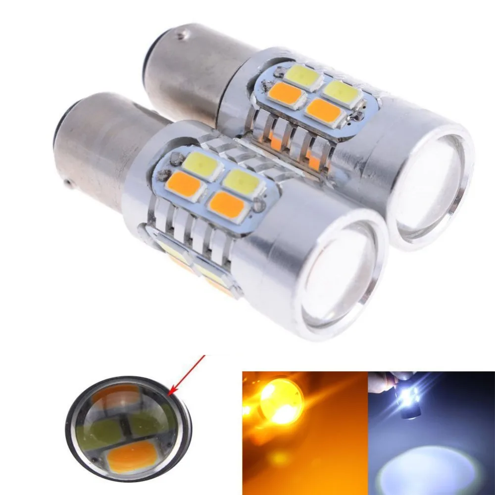 

2 шт., Сверхъяркие светодиодные лампы 1157 BAY15D 5630 5730 20 SMD белого и янтарного цвета, с обратным переключением, S25, поворотники, сигнальная лампа, 12 ...