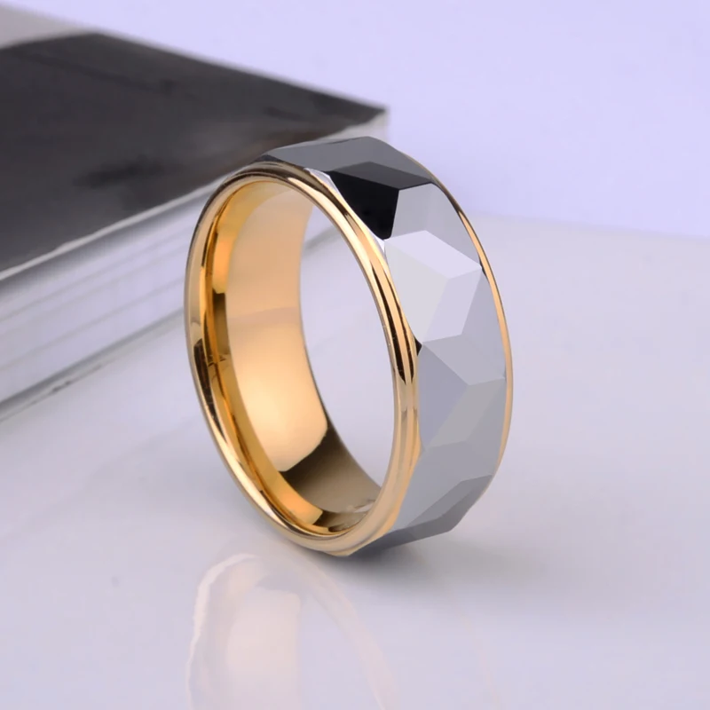 8mm Width Gold Plating Tungsten Wedding Rings  for Women Men Prism Design Fine Jewelry, Customized