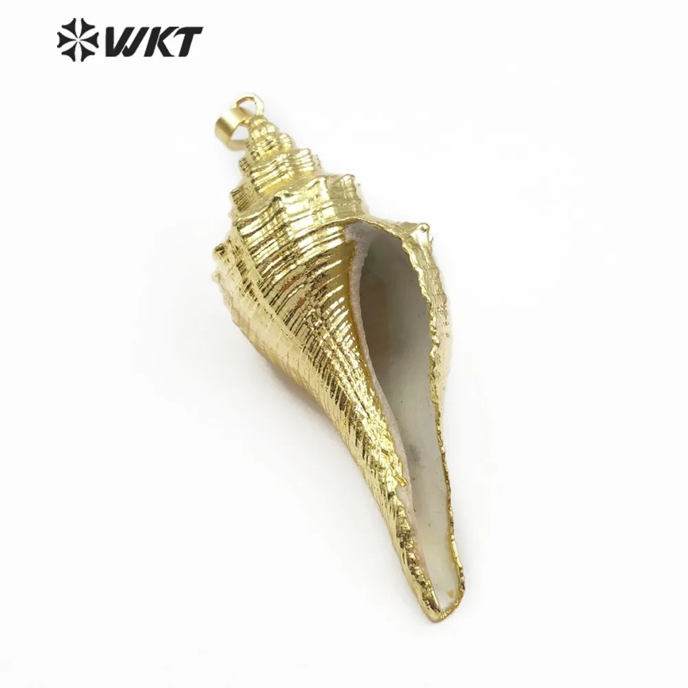 WT-JP096 Large Trumpet Shell With Full Gold Dipped Natural Sea Shell Pendant For Women Fashion Jewelry Making Boho Gift For Her