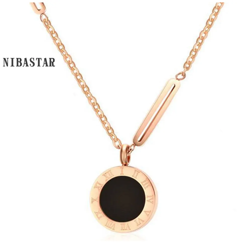 Fashion Jewelry Women Stainless Steel Rose Gold Colour Necklace Simple Roman Numeral Shell Pendant Necklace