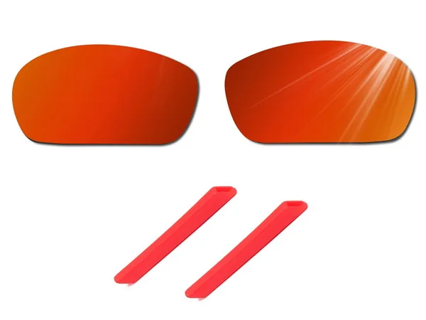 

Glintbay 100% Precise-Fit Fire Red Replacement Lenses and Red Rubber Ear Socks for Oakley Jawbone Sunglasses