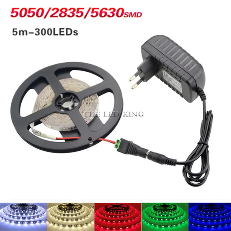 5M Rgb Led Strip Licht 2835 Smd Diode Rgb Tape Waterdichte Flexibele Led Lint 60D/M + DC12V power Adapter