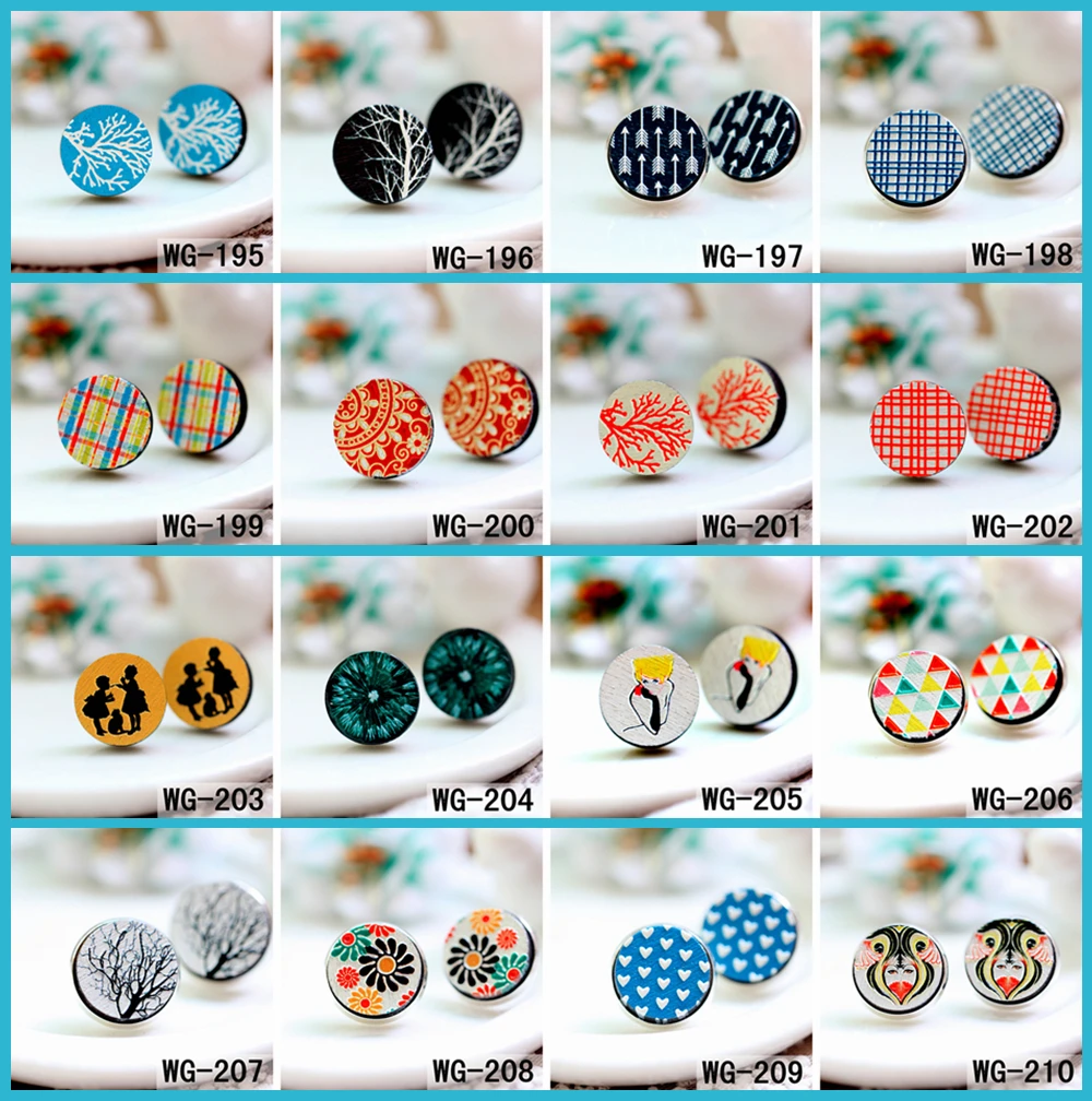 

10PCS Laser Cut wood Cabochon 3D Embossed 16mm Round Coloured Drawing pattern DIY for Rings, Earring,Brooch,Necklace WG-195-210