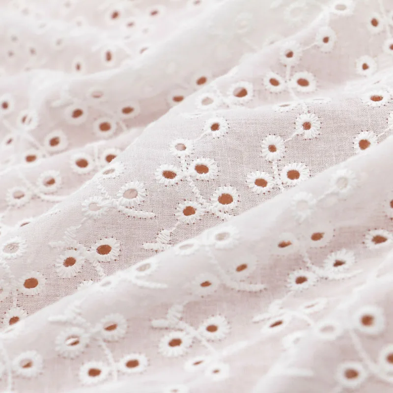 Pure Cotton Openwork Embroidery White Lace Fabric, Summer Dress, Blouse Clothes, Decorative Lace Fabrics, DIY Sewing Tablecloth