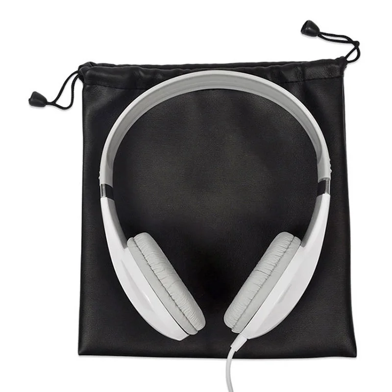 BGreen Soft Leather Headphone Bag Earphone Headset Carrying Drawstring Bag Hard Disk Power Adapter Storage Bag Pouch