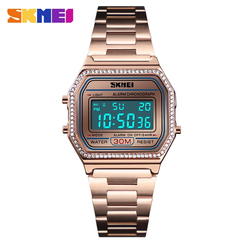 Skmei-relógio de pulso digital feminino, com alarme, à prova d\'água, 30m, com visor semanal, feminino, 2019