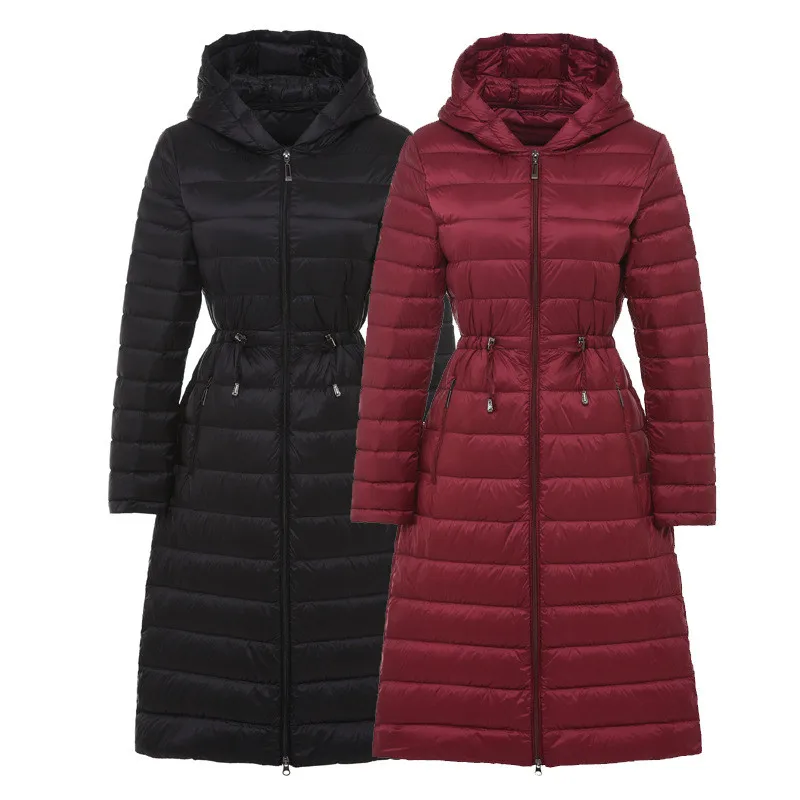 

2025 Новый осенне-зимний женский длинный пуховик, ультра легкий белый утиный пух, парки, женская повседневная свободная верхняя одежда с капюшоном AB883