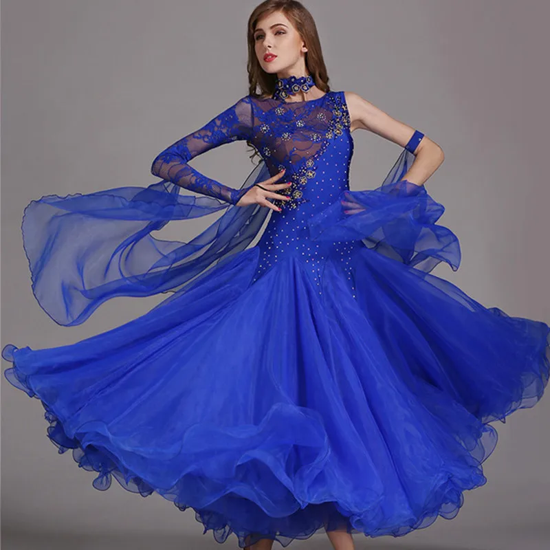 

Blue Sequins One Shoulder Ballroom Dance Competition Dress Dress For Tango Women Foxtort Costumes Waltz Dress