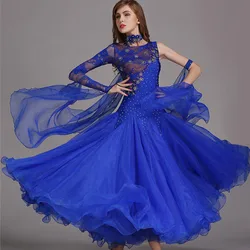 Blue Sequins One Shoulder Ballroom Dance Competition Dress Dress For Tango Women Foxtort Costumes Waltz Dress