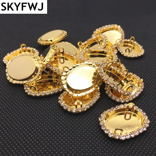 Gold Color Sew On Metal Claw Setting with Crystal Clear Rhinestone For 10x14,13x18,18x25mm Oval Pointback Glass Crystal DIY