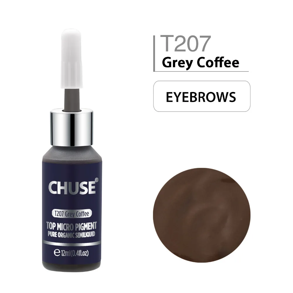 CHUSE Grey Coffee T207 Permanent Makeup Ink Eyeliner Tattoo Ink Set Eyebrow Microblading Pigment Professional 12ML 0.4oz