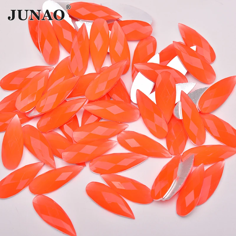 JUNAO 8*22mm 100szt Neon Green Teardrop Decoration Rhinestone Flatback Crystal Applique Non Hotfix Strass Stones For DIY Crafts