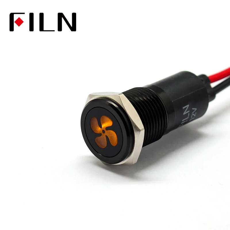 

FILN 14mm Car dashboard Fan symbol led red yellow white blue green 12v led Black shell indicator light with 20cm cable