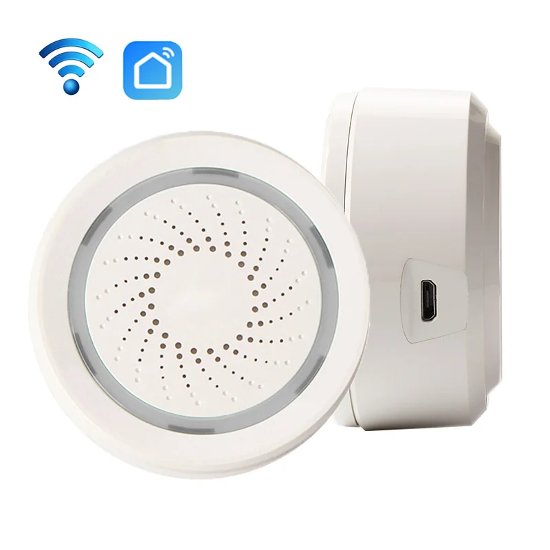 Smart Wireless WiFi Siren Alarm Sensor USB Power Via iOS Android APP Notification Plug And Play No HUB Requirement