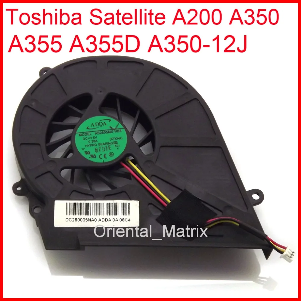 Free Shipping New AB0805MX-HB3 DC5V 0.38A 3Pin Fan For Toshiba Satellite A355D A200 A350 A355 A350-12J Fan