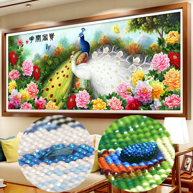 Diamond Embroidery Full Round Rhinestones,Special Shaped Diamond Cross Stitch Pictures,Diamond Mosaic Houses,Flowers Peacock,5d