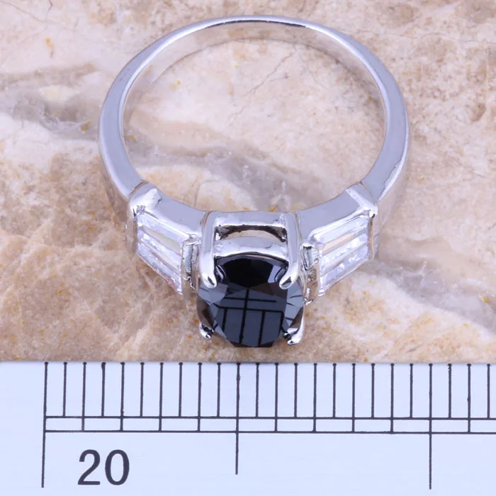 Valuable Black Cubic Zirconia White CZ Silver Plated  Ring Size 6 / 7 / 8 / 9 R1552