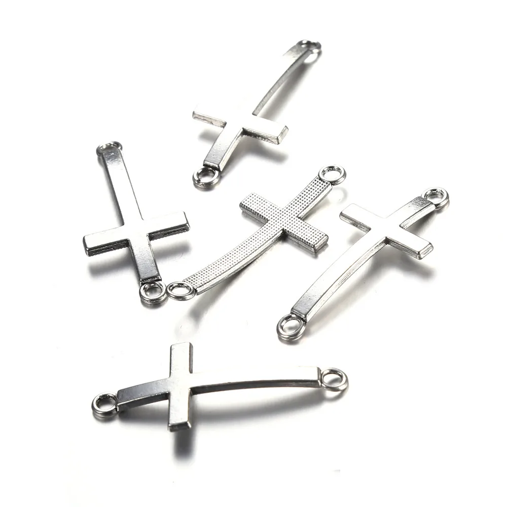 20Pcs/lot Religious Double Hole Cross Pendant Charms For Jewelry Making Bracelet Necklace Pendants Alloy Christian Cross Charms