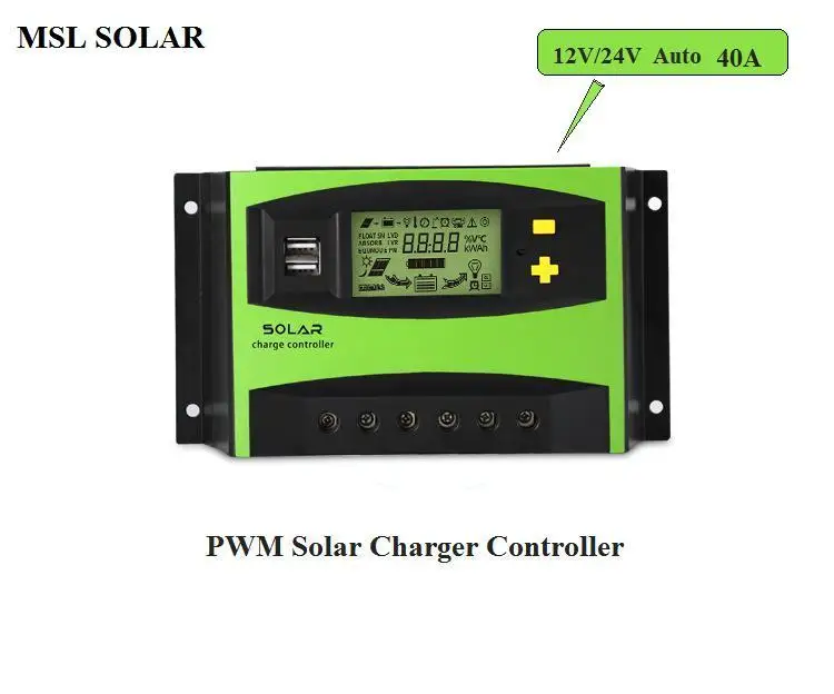 ALLMEJORES 40A DC 12 V/24 V Auto Solar Charger controller Zonnepaneel acculader regulator met Lcd-scherm en Dual 5 V USB