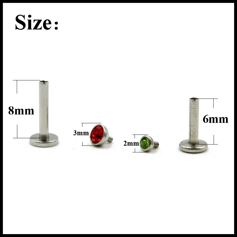 1pc Stainless Steel Internally Thread Flat CZ Gem Labret Lip Piercing Stud Ring Monroe Orelha Cartilage Upper Ear Stud Helix