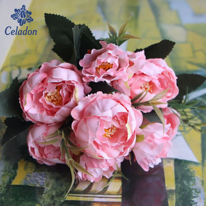 1 Bouquet 28cm European Pretty Wedding Mini Peony Artificial Silk Flower bouquet Flores Bride Home Decoration