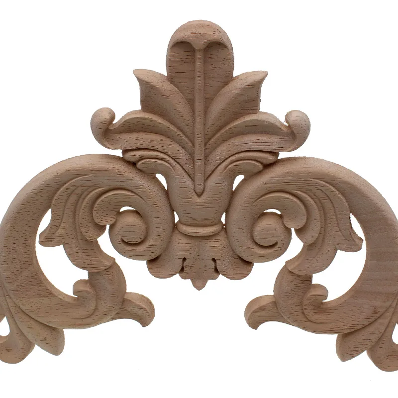 VZLX Wood Carved Onlay Appliques Carpenter Frame Decal Furniture Decoration Wooden Crafts Decorative Flower Ornament