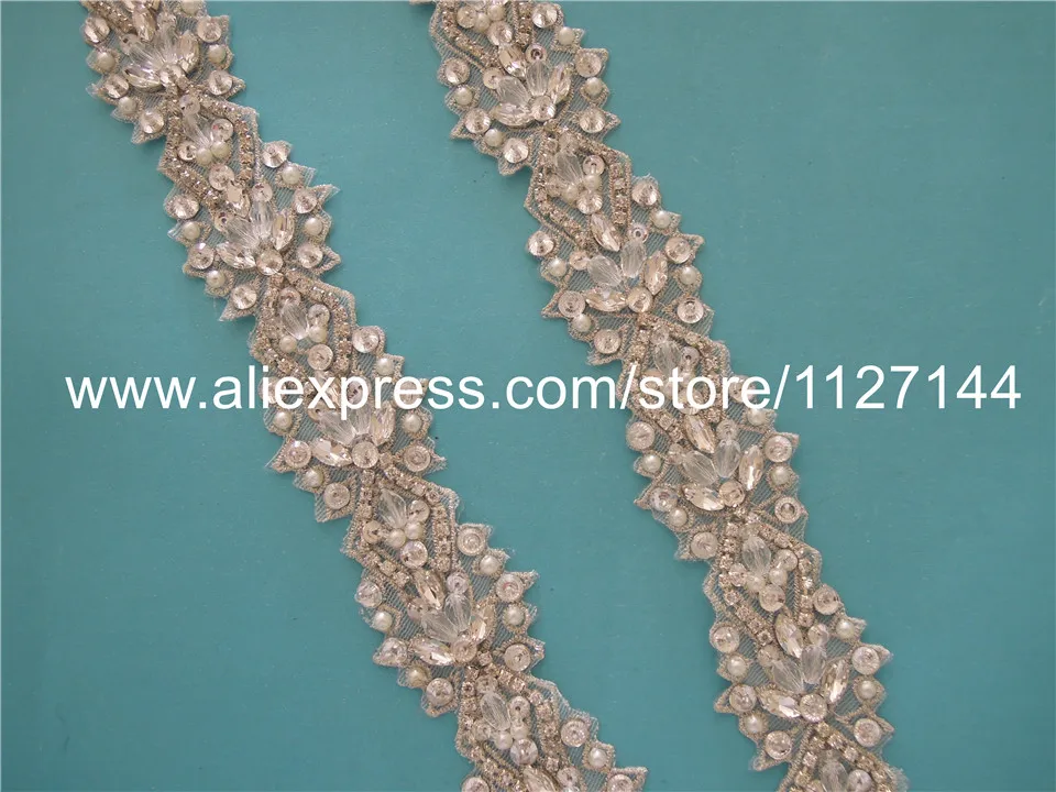 (10 YARDS) Wholesale handmade beaded sewing customized bridal rhinestone applique trim for wedding dresses belt  WDD0624