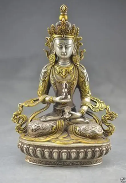 

Chinese Vintage Tibetan Buddhism Silver Bodhisattva Guan Yin Kwan yin Buddha Statue wholesale factory Arts outlets