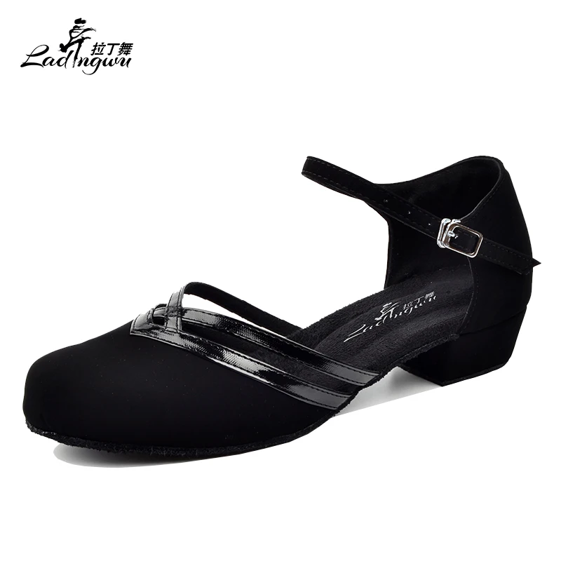 Ladingwu-zapatos de tacón cuadrado de franela para mujer, calzado de baile latino, Salsa negra, tacón bajo, fondo suave de 3cm, novedad de 2018