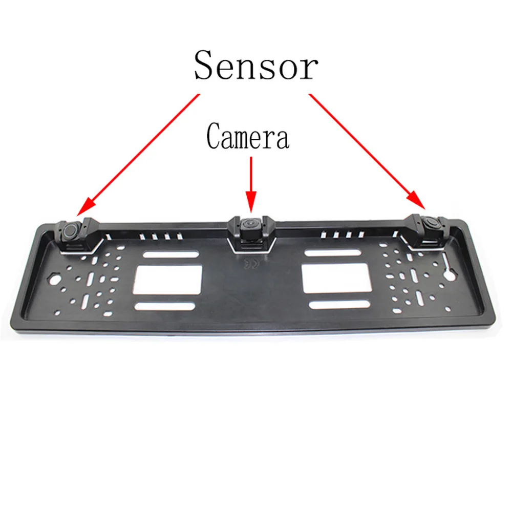 EU Car License Plate Frame Rear View Camera with 2 parking sensor radar Night Vision 170 Degree Viewing Angle for European Cars