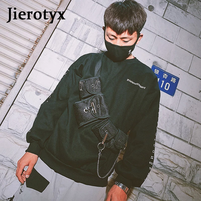 JIEROTYX Hip Hop Chest Bag for Unisex Black Streetwear Chest Rig Women Multi-pocket Travel Phone Belt Bag Pouch Waist Cheaper