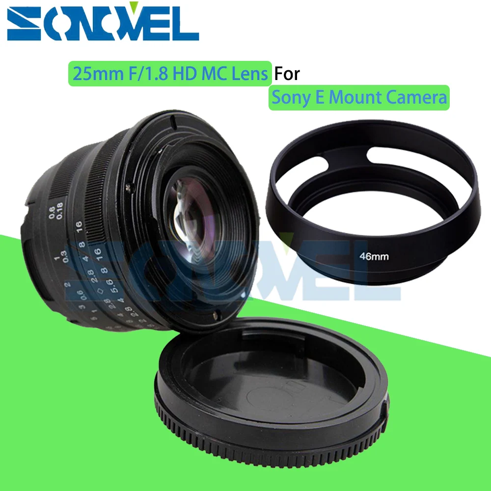 

Black 25mm F/1.8 HD MC Manual Focus Wide Angle Lens+Hood for Sony E Mount A7 A7R A7S A7RII A7SII A6300 A6500 NEX-7 NEX-6 NEX-5R