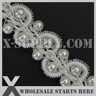 

Decoration White Bridal Lace Trim with Pearl Beads for Wedding Dress,Collar,Hats,Bags,Shoes/Wholesale