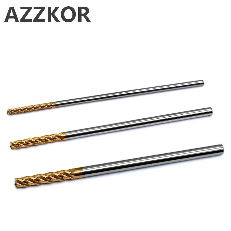 Fräser mit Legierungsbeschichtung, Wolframstahl-Werkzeug, CNC-Schaftfräser, verlängerte Top-Länge 75L/100L, Großhandels-Set, Flachboden-Langfräser AZZKOR – Detail 5