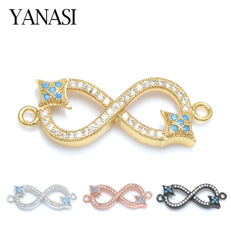 Miedzi CZ nieskończoność kształt 8 list Charm złącza akcesoria dla kobiety bransoletka naszyjnik Diy Handmade prezent biżuteria Making