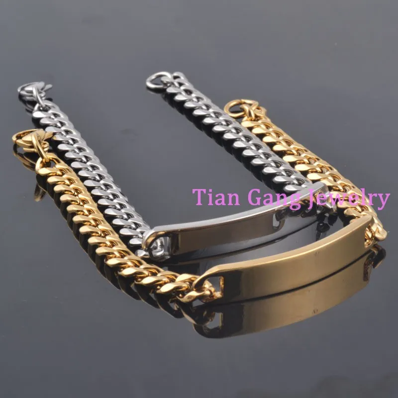 8/10/15mm 316L Stainless Steel Silver Color/ Gold Color Curb ID Chain Bracelet Fashion Men\'s Jewelry 8.66\