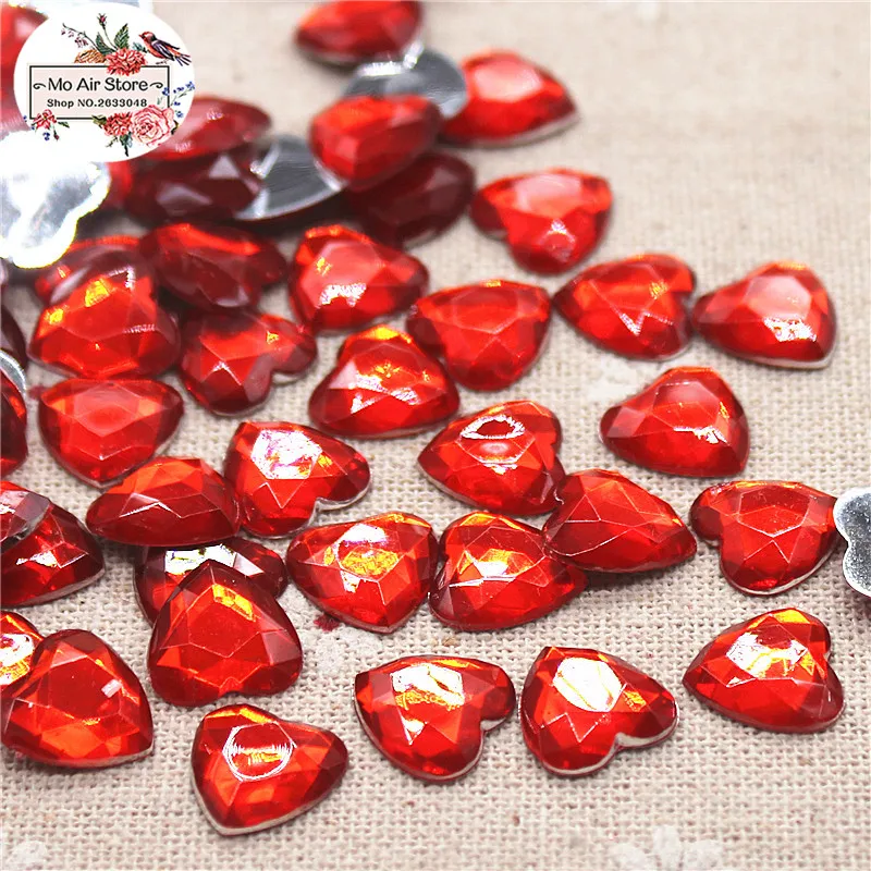 6/8/10/12/14mm red/pink/purple Facets flat back Acrylic rhinestone stone heart decoration DIY craft no hole