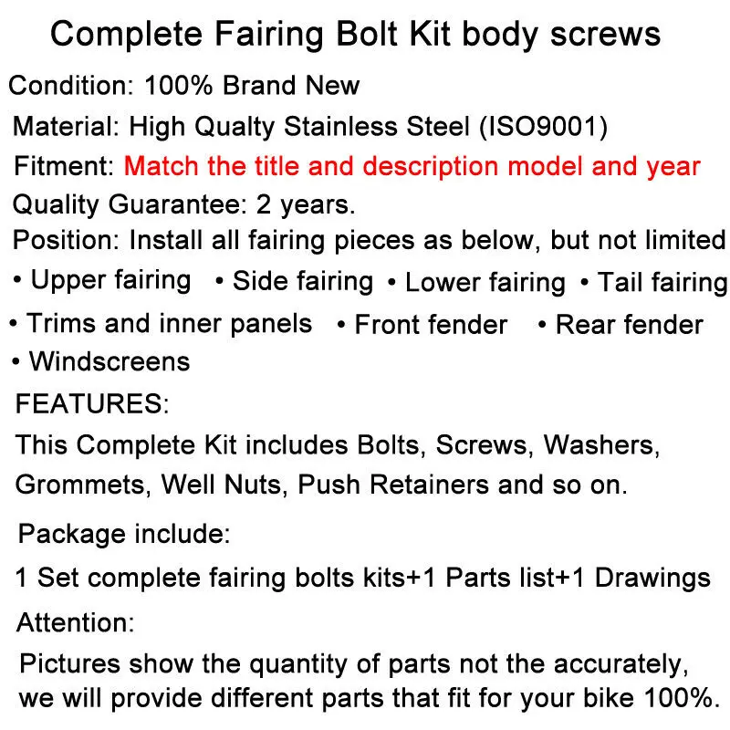 Fit For Honda CBR1000RR CBR 1000RR 2017 2018 2019 Motorcycle Covering Bolts Complete Full Fairing Bolts Kit Stainless Steel