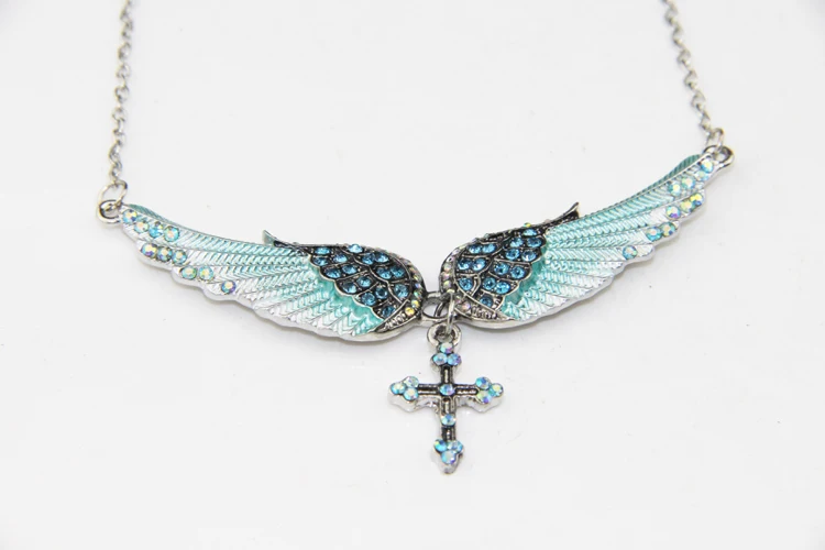 Fashion Jewelry Charm Angel Wing Cross Necklace Women Christmas Gifts