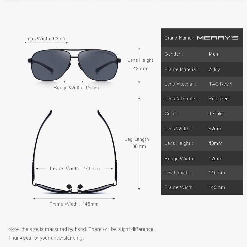 MERRYS DESIGN Men HD Polarized Sunglasses Aviation Alloy Frame HD Polarized Sunglasses For Men Driving UV400 Protection S8157