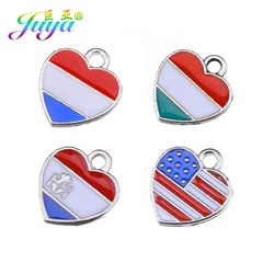 Juya 10pcs Wholesale Heart Shape Enamel Pendant France Italy Netherland USA Flag Charms For DIY Birthstone Jewelry Making