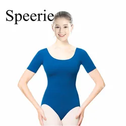 Speerise sexy manga curta gola redonda ternos de ginástica macio e elástico bodysuit dança wear ballet tanga ginástica collant