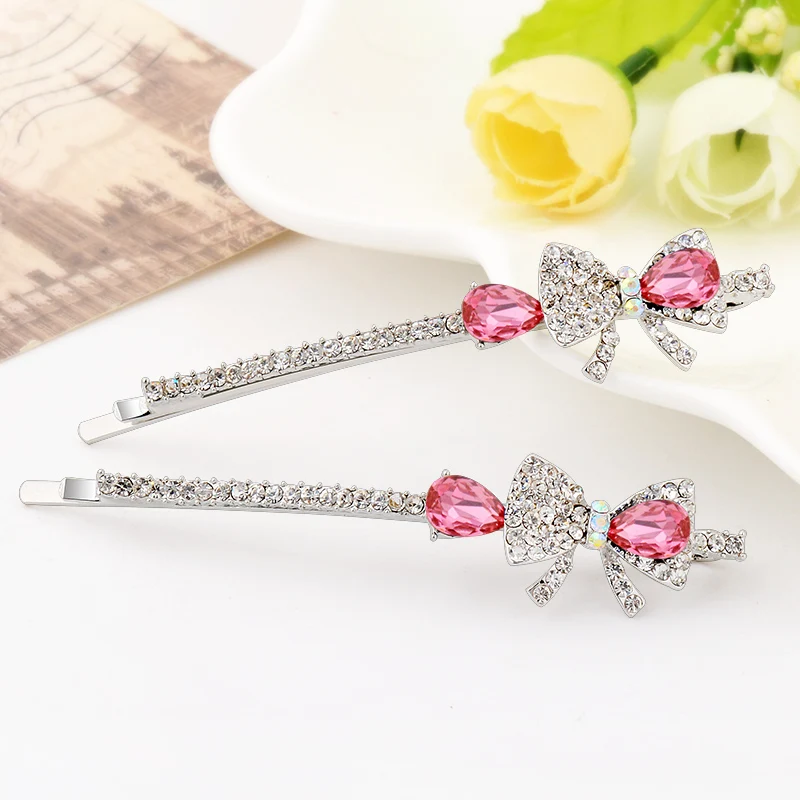 EASYA Elegant Cute Rhinestone Bowknot Hair Clip Pins Minimalist Delicate Crystal Metal Alloy Hairwear Accessories Jewelry