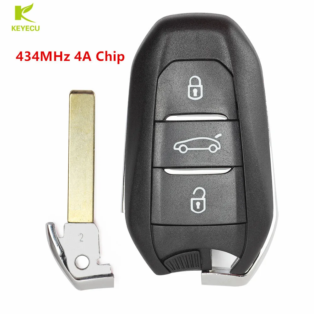 KEYECU OEM Original 98123972ZD 3 Buttons Smart Remote Key FOB For Peugeot 308, 508, 4008 433 MHz Transponder HITAG AES