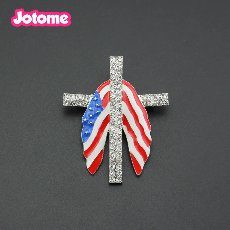 

Патриотическая модная женская и мужская брошь в виде флага и Креста с кристаллами, шт./лот, 100